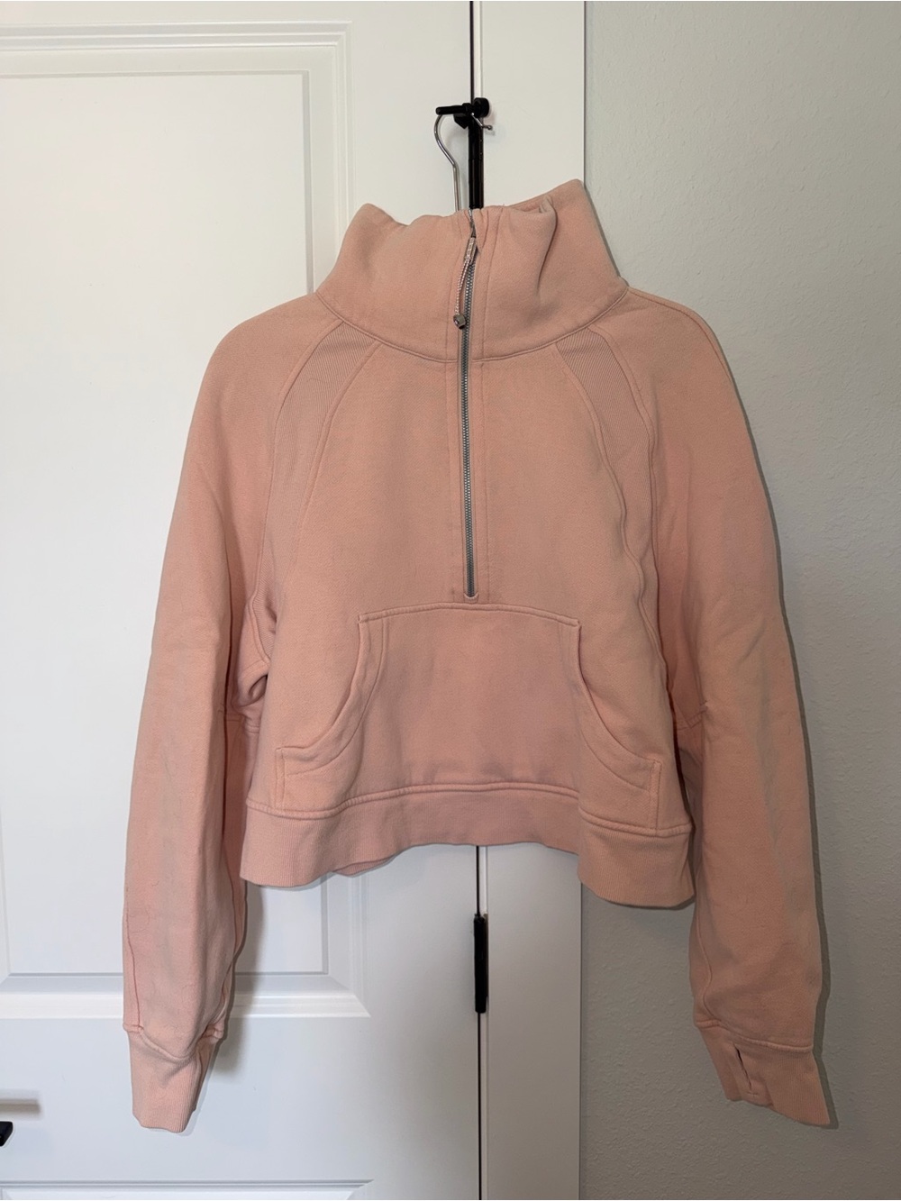 Lululemon Scuba Cropped Half-Zip Pullover in Dusty Pink